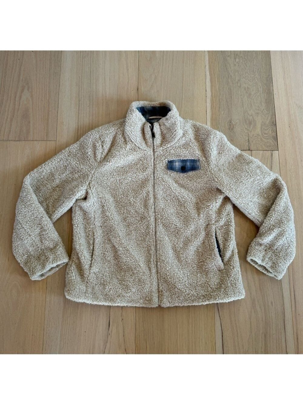 Pendleton Beige Sherpa Zip Up Jacket Plaid Pocket Size XL